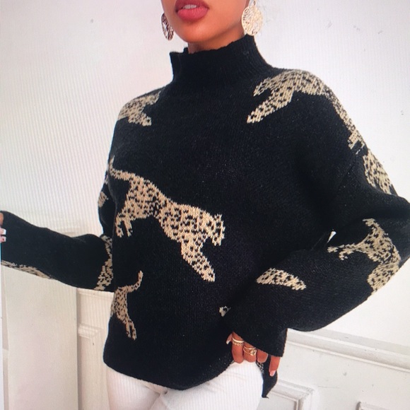 Leopard Print Black Sweater - Picture 3 of 6